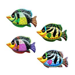 Garden Decorations Q9Qf Large Metal Fish Wall Art Decoration Colorf Iron Sea Life Scpture Statues Hanging Orna Dhgjf