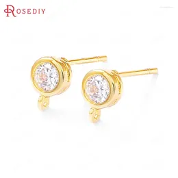 Stud Earrings (39182)6PCS 5x7MM 24K Gold Color Brass And Zircon Round Shape Pins Jewelry Making Supplies Diy Accessories