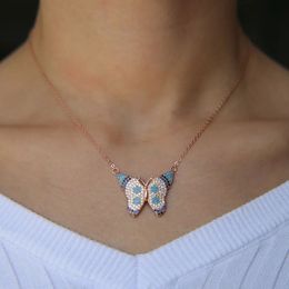 Pendant Necklaces 100 925 sterling silver mix Colour Colourful beautiful butterfly charm pendant yellow blue white summer cute necklace 231102