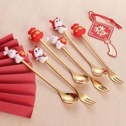 Dinnerware Sets 8pcs Forks Spoons Silverware Set Stainless Steel Flatware Cutlery For Home Kitchen Restaurant Year Spring Festival Y5GB