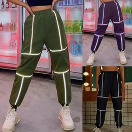 Women's Pants Women Summer Casual Loose Reflective Stripes Sweatpants Ankle Tied High Waist Streetware Trousers For Sports