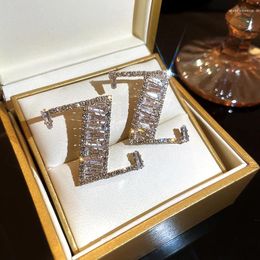 Stud Earrings 14K Real Gold Plated Geometric Zircon Letter Z For Women Girl Jewellery S925 Silver Needle
