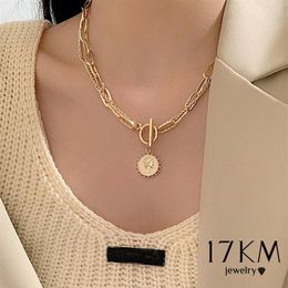17KM Trendy Gold Carved Portrait Coin Pendant Necklace For Women Punk Silver Colour Multilayer Chain Choker Necklace 2021 Jewelry2622