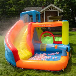 Jumper Climbing Inflatable Moonwalk Water Slide Bounce House Jumping Toys for Kids Outdoor Party Play Fun in Garden Playhouse Bouncy Castle Spray with Pool Cannon