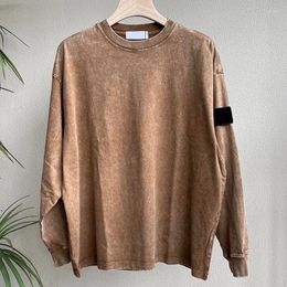 Men's T Shirts Washed Vintage Long Sleeved T-Shirt Round Neck Summer Cotton Fashion Loose Casual Streetwear Breathable Tops MA889