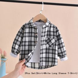 Kids Shirts Baby Boys' Plain ShirtWhite Long Sleeve T-Shirt 2PCS Set Casual Loose Fit Children's Clothing Children's Girls' Shirt School Top Autumn A551 230403