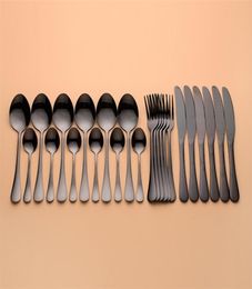 Tableware Stainless 24 Pcs Complete Dinnerware Steel Black Cutlery Spoon Fork Knife Set Drop 2020 X09249990323