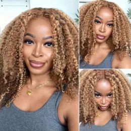 Ombre Highlight Curly Lace Front Wig Human Hair maple Honey Blonde 130% HD Transparent Lace Frontal Wigs for Women 12A Brazilian Remy Hair Pre Plucked