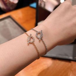 New Love Home Little Q Full Diamond Pig Nose Bracelet Female Hollow Circle Handicraft Light Luxury Best Friend Valentine's Day Gift ins