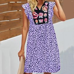 Casual Dresses For Women Plus Size Dress Elegant Vestidos Leopard Mini V Neck Floral Bohemia Sleeveless Flowy Loose