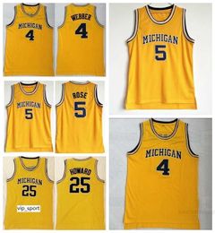 Michigan Wolverines College Jalen Rose Jersey 5 Men Basketball Chris Webber 4 Juwan Howard Jersey 25 Team Colour Yellow University