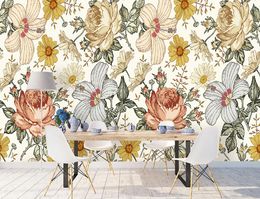 Wallpapers Bacal Custom Po 3D Wallpaper Mural Hand-painted Peony Flower Wall Covering For Living Room Background Huda