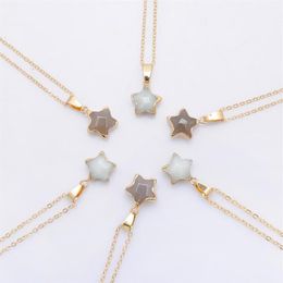Pentagram Star Chain Necklace Pink Crystal Chakra Natural Stone Gold Plating Geode Druzy Quartz Pendant Diy Necklace Jewelry292N