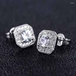 Stud Earrings Classic All-match Women's Square Hip Hop Luxury Geometry Cubic Zirconia For Women Jewelry Party