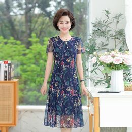 Casual Dresses Women 2023 Summer Fashion Middle-aged Printed Dress Female Short Sleeve Loose Vestidos Ladies O-neck Thin A-line W49