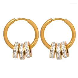 Stud Earrings 316L Stainless Steel Temperament Elegant Circle Zircon For Women Girl Waterproof Jewellery Gift