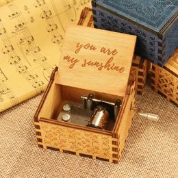 Decorative Figurines Antique Wood Music Box Hand Cranked Musical Case Home Ornament Decor