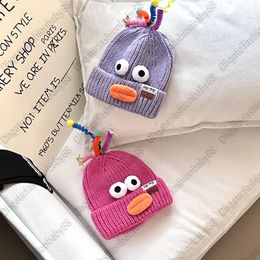 Cute cute cute funny designer brand parent-child cashmere knitted woolen hat autumn and winter face small luxury cartoon warm ear hat new parent-child AAAAAAA