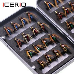 Baits Lures ICERIO 32pcsBox Bead Head Fast Sinking Nymph Scud Fly Bug Worm Trout Fishing Flies Artificial Insect Fishing Bait Lure 230331