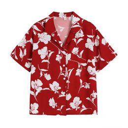 Men's Casual Shirts Men Clothing Blouse Summer Flower Print Vintage Short Sleeve Hawaiian Shirt Fast Drying Beach Tops Red Unisex 230403
