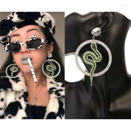 Hoop Earrings Luxury Green Crystal Snake Women's Round Hollow Shiny Rhinestone Pendant Party Fashion Jewelry Black