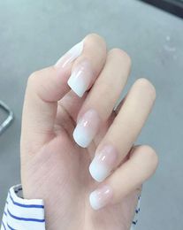 24 Pcs Ombre Glossy White French Nails Short Square Full Cover Nail Tips Press on Instant Artificial Fingernails Set Acrylic Manic3177933