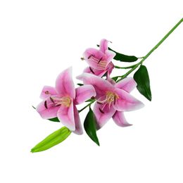 Wholesales Bulk Lifelike 4 Heads Latex Lily Long Branch Artificial Lily Flowers Floral Arrangement Table Centrepieces Home Wedding Party Decoration