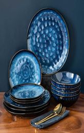 VANCASSO Starry 122436Piece Dinner Set Vintage Look Ceramic Blue Stoare Tableware Set with Dinner PlateDessert PlateBowl 21073958457