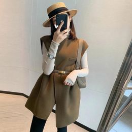 Women's Vests Elegant For Women Spring Autumn Fashion Sleeveless Woolen Jackets Ladies French Vintage Wool Blends Waistcoat Female Coat