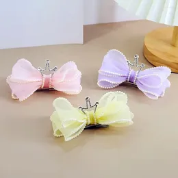 Hair Accessories 5Pcs/Lot Children Candy Colour Mesh Bows Clip Sparkly Crystal Crown Princess Hairpins Headdress