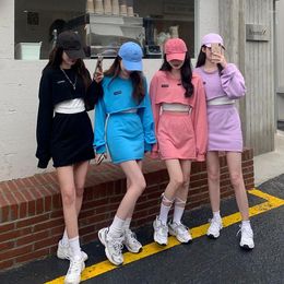 Work Dresses Women's Tracksuit Suit 2023 Autumn In Matching Dress Sets Korean Fashion Outfits Short Sweatshirt Mini Two Piece Set