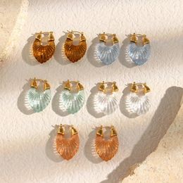 Hoop Earrings Lovely Colourful Acrylic Resin Leaf Boho Style 18K Gold Plated Waterproof Hypoallergenic Jewellery For Women
