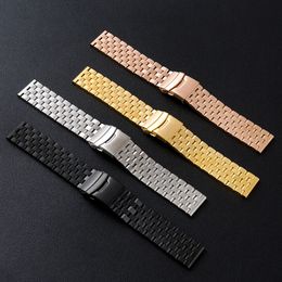 Watch Bands Five beads solid double safety buckle stainless steel watchband universal mechanical watch steel band metal bracelet 24mm from stock