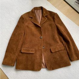 Women's Leather 2023 Autumn And Winter Genuine Sheep Jacket Lapel Retro Real Lambskin Suit E56