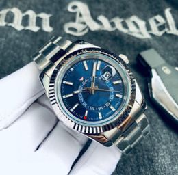 mens watch designer watches high quality black rubber strap oyster case oyster perpetual stainless Steel automatic watch mechanical 42mm sky dweller Blue dial