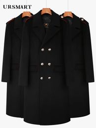 Men' Blends Black wool coat men's double breasted classic contrasting Colour design detachable down jacket British youth 231102