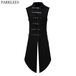 Men's Vests Black Gothic Steampunk Velvet Vest Medieval Victorian Double Breasted Men Suit Tail Coat Stage Cosplay Prom Costume 230331