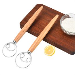 Pastry Tools 13 Inch Wood Handle Stainless Steel Coil Egg Beater Blender Agitator Dough Scraper Baking Whisk