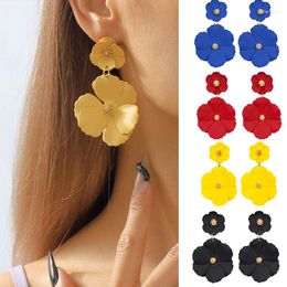 Stud Earrings Korean Fashion Big Flower Drop For Women Wedding Vintage Long Colourful Double Layer Enamel Floral Post Earring Jewellery