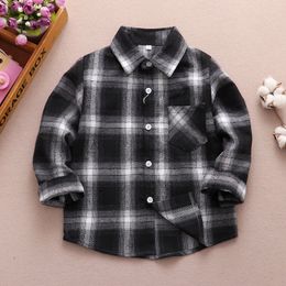 Kids Shirts Long Sleeve T-Shirt Children's Flannel Jacket Plain Stripe Long Sleeve Polo Button Down Quilt Baby Boys Graphic T-Shirt 230403