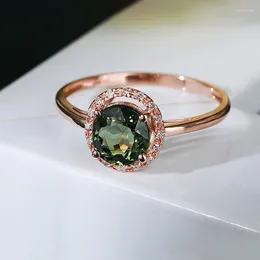 Cluster Rings Luxury And Fresh 585 Purple Gold Plated 14K Rose Inlaid Green Gemstones For Women Jewellery Gift Girlfriend