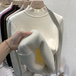 Motorcycle Armor Korean Turtleneck Slim Thicken Knitted Pullovers Woman 2023 Winter Plus Velvet Sweater Casual Fleece Lined Warm Knitwear