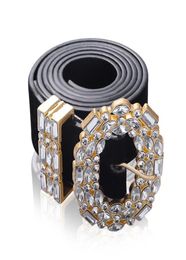 Luxury Designer Big Strass Belts For Women Black Leather Waist Jewellery Gold Chain Belt Rhinestone Diamond Fashion5815532