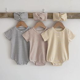 Rompers MILANCEL 2023 Summer Baby Clothes Toddler Boys One Piece Striped Infant Bodysuit With Headband