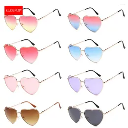 Sunglasses KLASSNUM Heart Shaped Women Girls Funny Anti UV400 Shades Party Eyewear Metal Ocean Colour Gradient Sun Glasses 2023