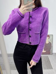 Sandro New Short Purple Chenille Knitted Cardigan