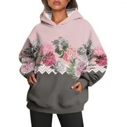 Women's Hoodies Fashion Long Sleeve Loose Round Neck Fleece Floral Print Hooded Sweatshirt Top Blusa Mujer Moda 2023 Sudaderas Nuevas