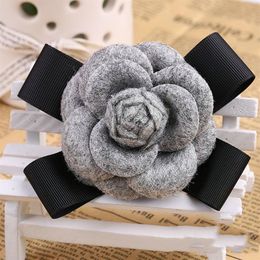 Whole- Fashion Women Quality Faux Wool Fabric Camellia Flower Bowknot Brooches Handmade Costume Accessories Big Brooches for L234A