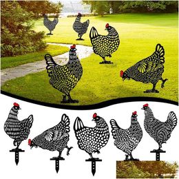 Garden Decorations Ornaments Acrylic Chicken Yard Art Statues Backyard Lawn Stakes Plastic Hen Decor Creative Outd Dh8Ym