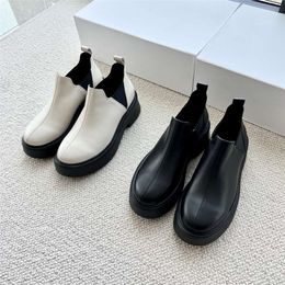 The Row ankle and Original edition of sheepskin boots women's muffin thick sole raised small short boots round toe genuine leather Chelsea single boots